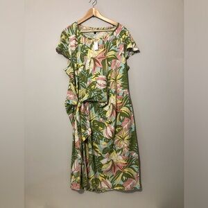 NWT Talbots 100% Cotton Tropical Hawaiian Floral Midi Dress Plus Petite 2X 2XP